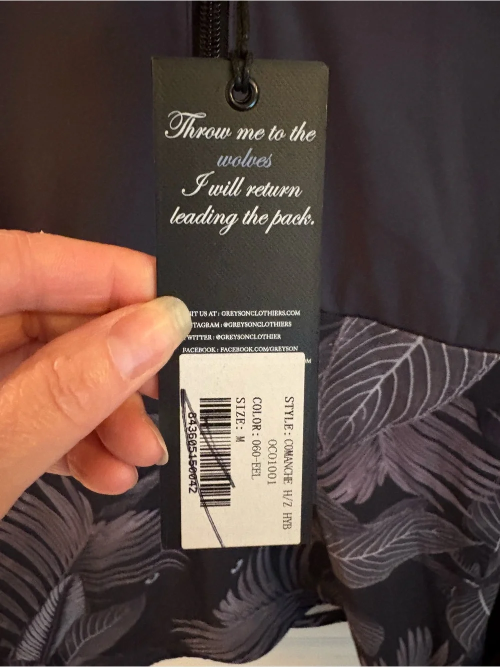 Greyson  Dark Gray Half-Zip Jacket with Wolf Eyes and Leaf Print NWT